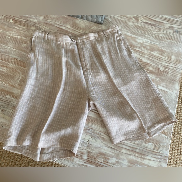 Havana Nines Men’s Shorts 100% Linen Tan w/white pin-stripes Sz 40 Excel cond - Picture 7 of 8
